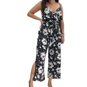 2/$30 FORTUNE Swimwear Jumpsuit Size S Black White Floral Resort Wear New Crop